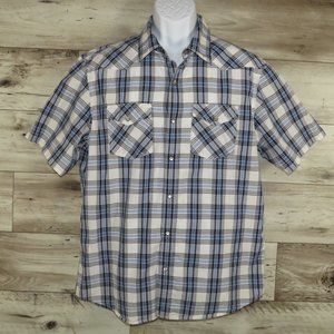 Old Navy* Men's Short Sleeve Snap Down Curved Hem Chest Pockets Shirt~Size Large